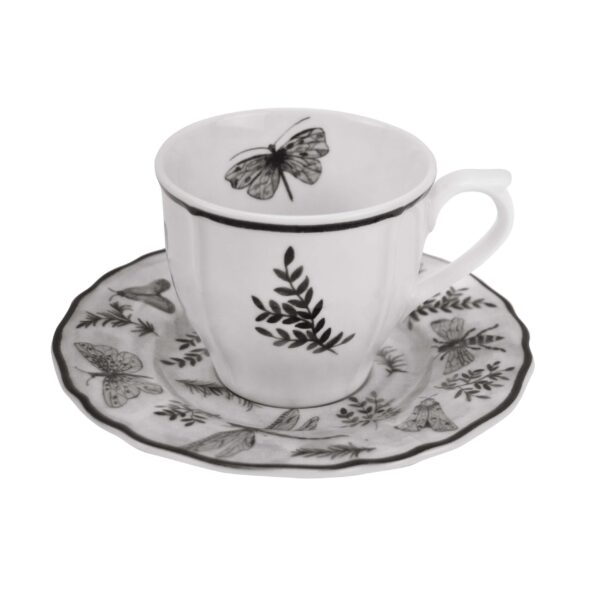 Arcucci - Sonia tea cup with saucer 20 cl porcelain decoration with butterflies and flowers - 3 colors